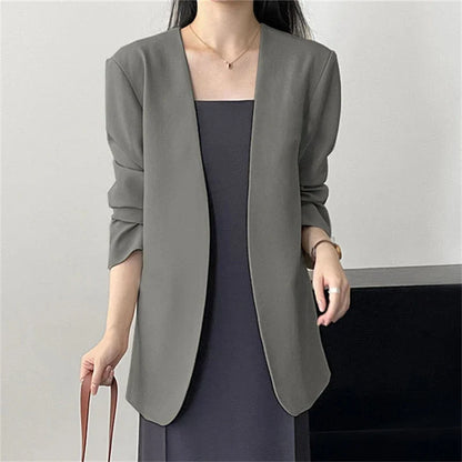 Fashion New Solid Casual Joker Women's Blazer Spring Autumn No Placket Cardigan Suit Jackets V-neck Long Sleeve 19-Color Coats