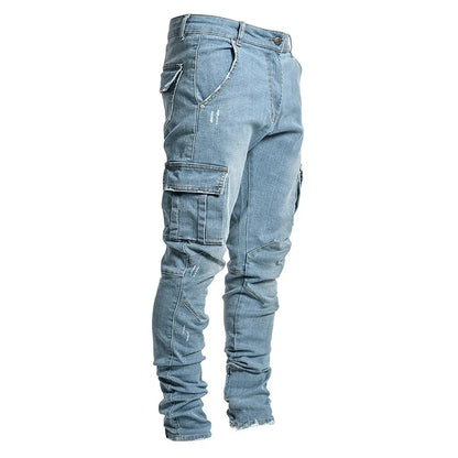 New Autumn Men Pants Casual Tactical Jeans Male Multiple Pockets Cargo Pant Casual Straight Dimem Jeans Trousers Plus Size S-4Xl