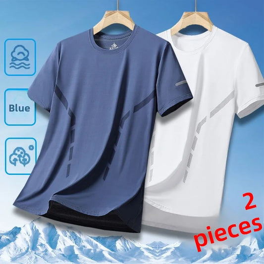 Ice Silk Men's T-Shirt Quick Dry Thin Short Sleeve Breathable Half Sleeve Large Size Casual Sporty Trendy round Neck Short Sl...