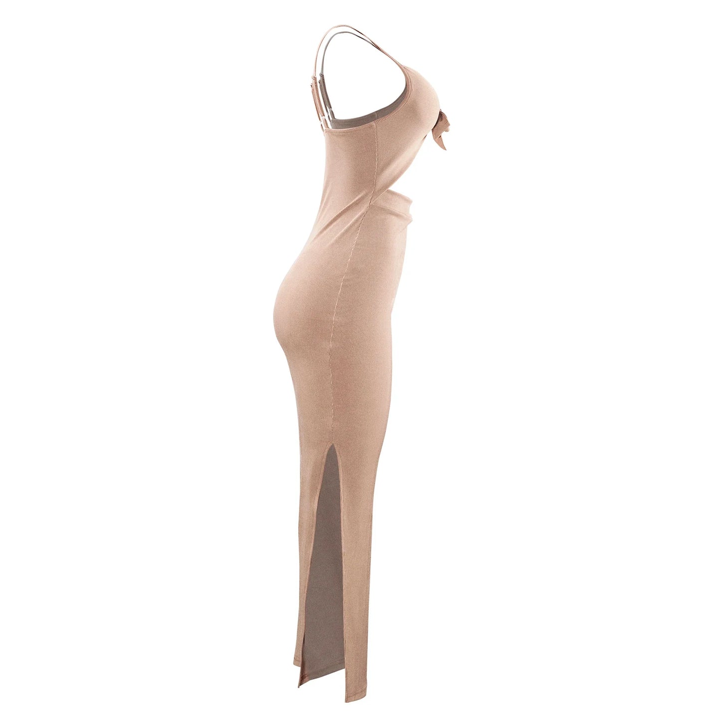 Europe and America knit simple sleeveless suspender dress in spring and summer, leaking back and sexy long skirt with neck.