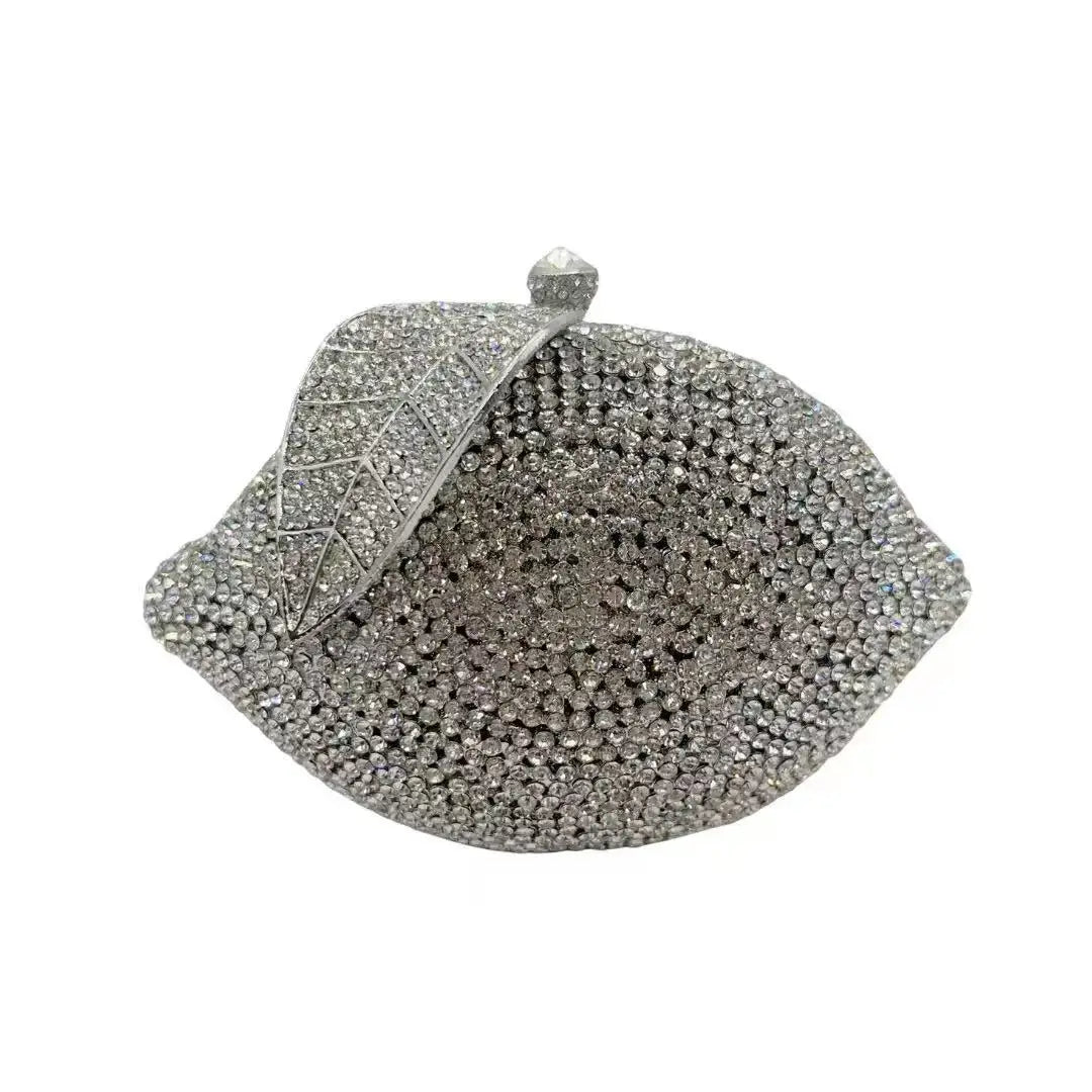 Green Lemon Shaped Rhinestone Handbags for Cocktail Party Women Gorgeous Crystal Wedding Bridal Cutch Purse Evening Bags