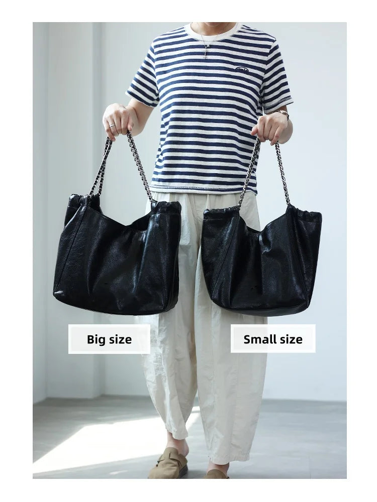 Women Genuine Leather Luxury Chain Single Shoulder Bags Large Capacity Soft Handbag Suitable For Working And Travling