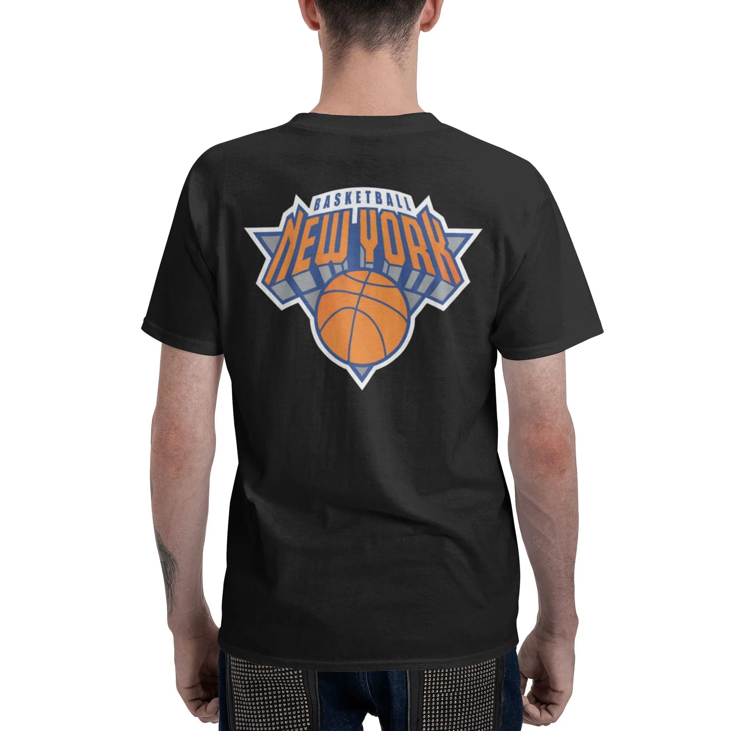 100% Cotton New York Basketball T-Shirt Men's Double Sided T Shirt Men O-Neck Summer Shirts Tops Oversized