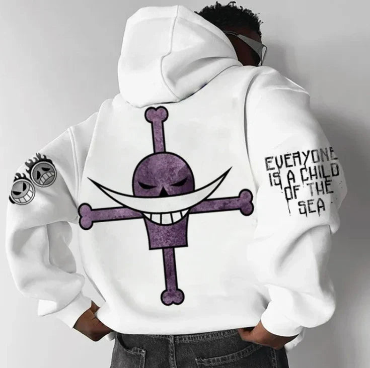 ONE PIECE Men's Hoodie Streetwear Loose Version Anime Skull Cross Logo Wings Pattern Casual Daily Wear Cotton 2025 Autumn/Winter
