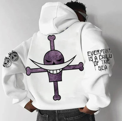 ONE PIECE Men's Hoodie Streetwear Loose Version Anime Skull Cross Logo Wings Pattern Casual Daily Wear Cotton 2025 Autumn/Winter