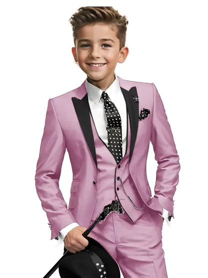 High Quality Boys Formal Suit Set 3 Pieces For Violin Performance Classy Peak Lapel Kids Slim Fit Tuxedo Birthday Party Wear