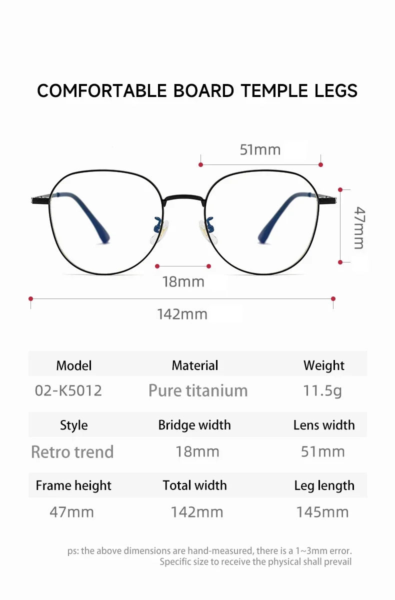 Simple Fashion Large Frame Titanium Design Women Anti-blue Light Reading Glasses Men Customized Prescription 02-K5012