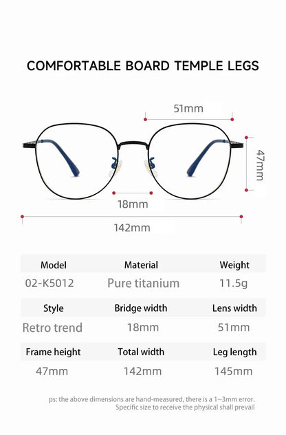 Simple Fashion Large Frame Titanium Design Women Anti-blue Light Reading Glasses Men Customized Prescription 02-K5012