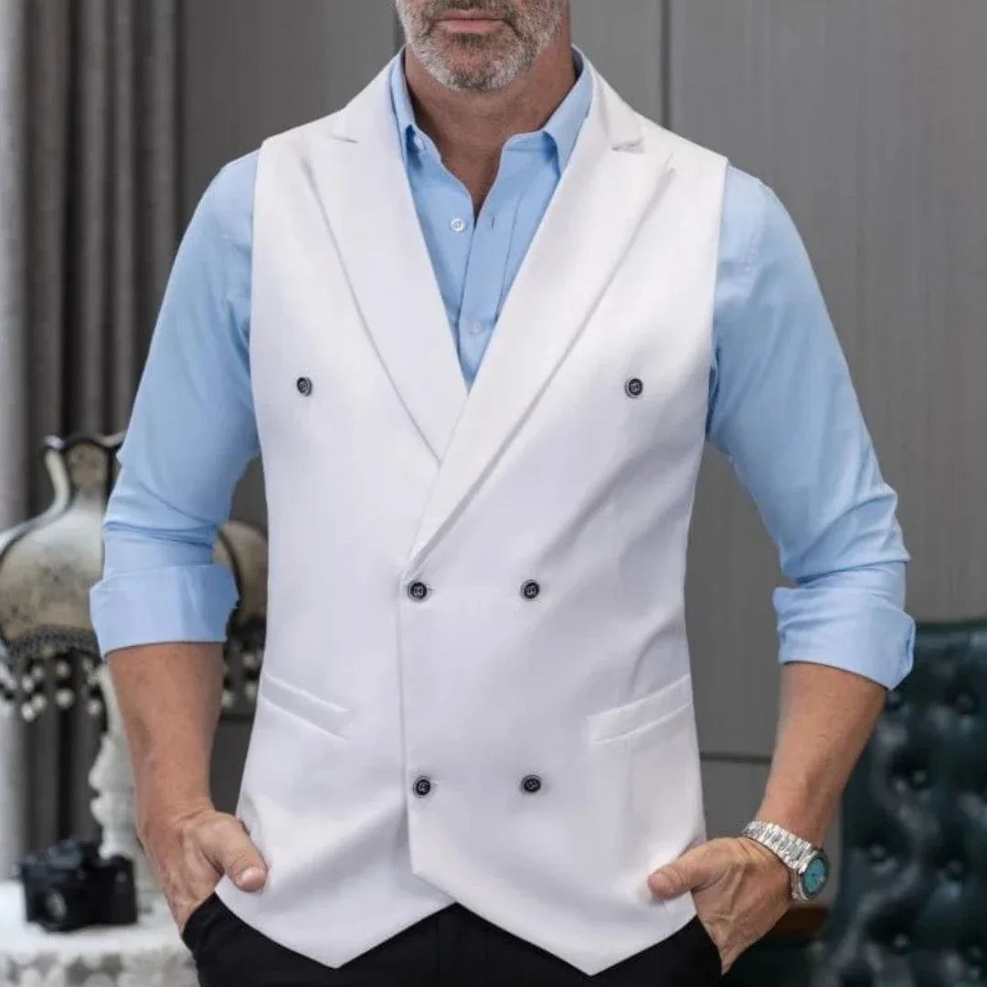 Men Vest White Solid With Lapel Double Button Waistcoat For Wedding Birthday Banquet Party Business Work Daily Men Suit Vest