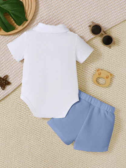 Baby Boy Christening Outfit Set Short Sleeve Vest Fake 2pcs Harlie Top+Shorts+Removable Bow Tie Cute Christening Suit 3pcs Set