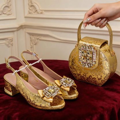 Latest Party Shoes and Bags To Match for Nigerian Luxury Shoe and Bag Set for Party in Women Rhinestone Wedding Bride Shoes