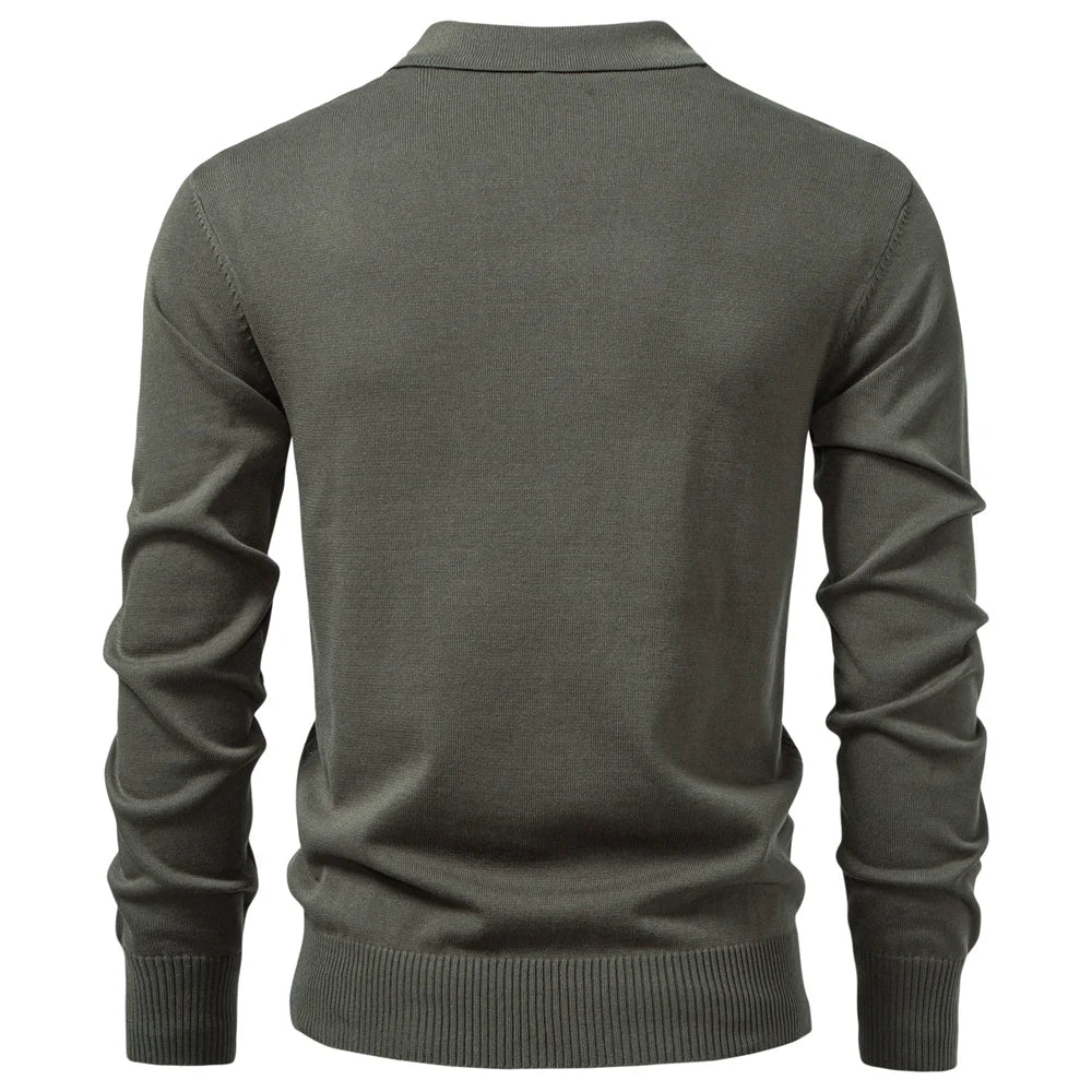 Premium Solid Color Polo Men Slim Fit Zip Long Sleeve Luxury Textured Fabric Business Casual Mens Sweatshirt