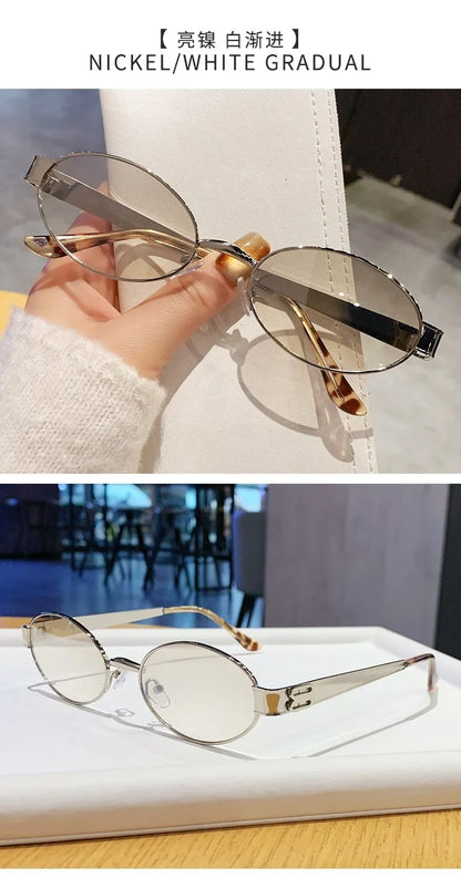 Retro Small Oval Metal Frame Women Sunglasses UV400 Thin Full Rim Men Punk Sun Glasses Vintage Shades Lentes De Sol Mujer