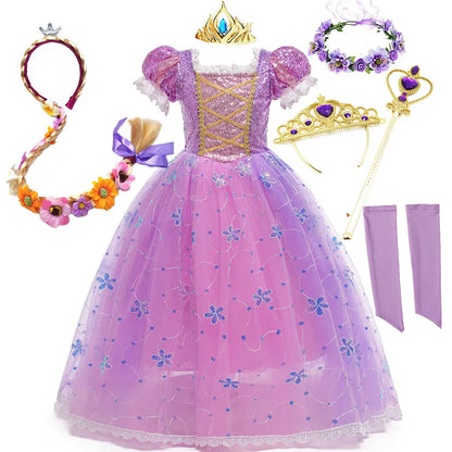 Girls Birthday Party Deluxe Rapunzel Dress With Sequined Bodice Tangled Movie Cosplay Princess Costume Carnival Fairy Tale Gown