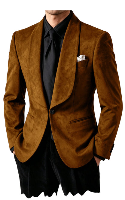 Men Suede Shawl Lapel Tuxedo Blazer Slim Fit One Button Formal Suit Jacket For Wedding Party Dinner Occasions