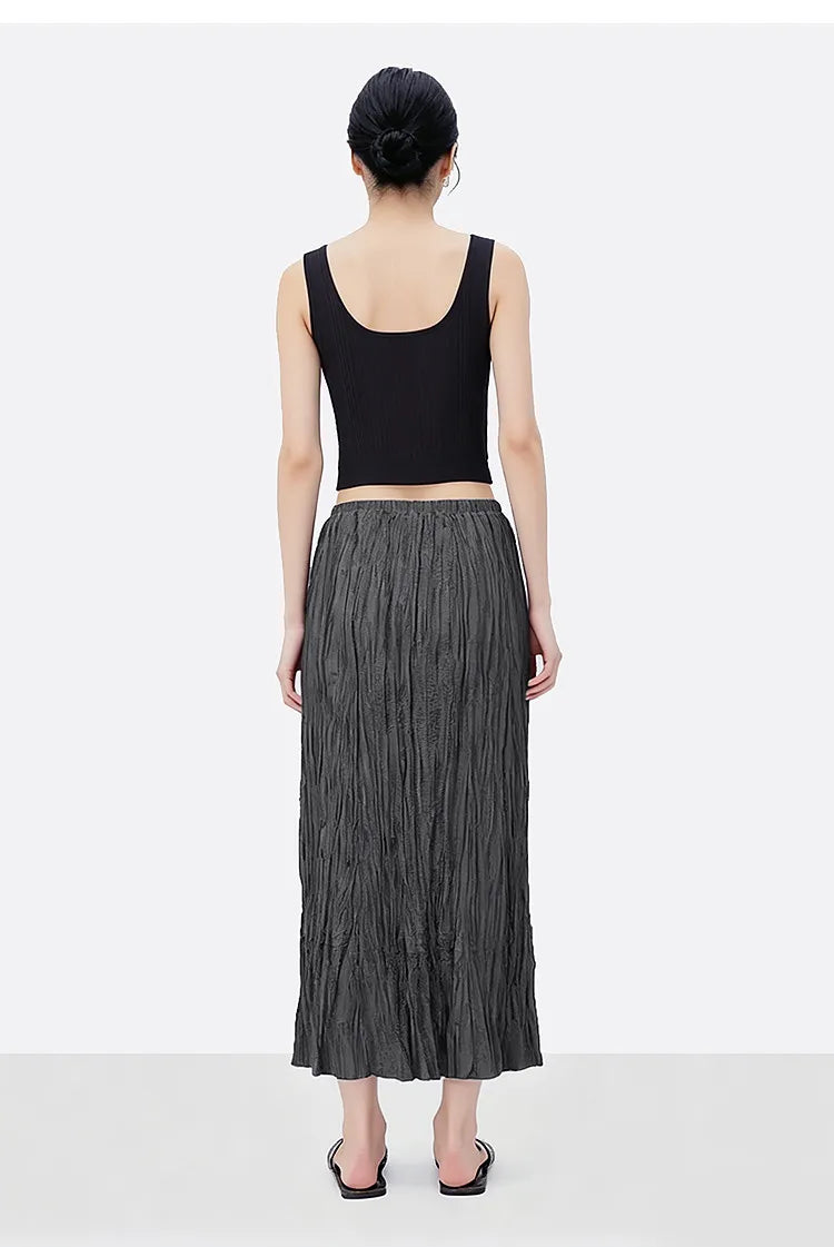 Pleated Women's Skirt 2026 Summer New Elastic Waist Flowy A-Line Midi Skirt Casual Versatile Women's Clothing 12622123