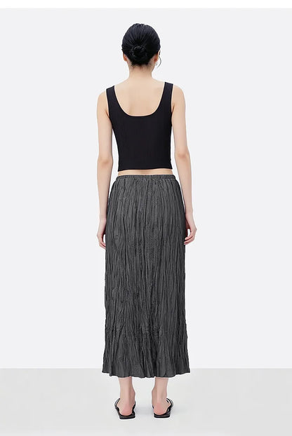 Pleated Women's Skirt 2026 Summer New Elastic Waist Flowy A-Line Midi Skirt Casual Versatile Women's Clothing 12622123