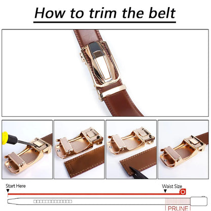 Men Belt High Quality Genuine Leather Belt Metal Alloy Automatic Buckle Brand Luxury Design Waist Belts for Men 150cm Size