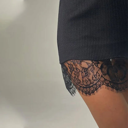 Women's Summer Dresses Lace Patchwork Camisoles Sexy Club Solid Short Dresses Fashion Skinny Female Regular Casual Mini Dresses