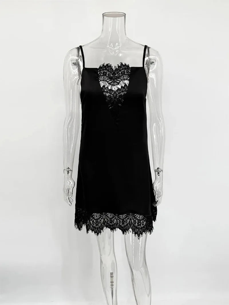 Trendix Black Lace Slip Dress Women exy Hollow Out Sleeveless Short Dresses Party Club Ruffle Loose Elegant Backless Mini Dress