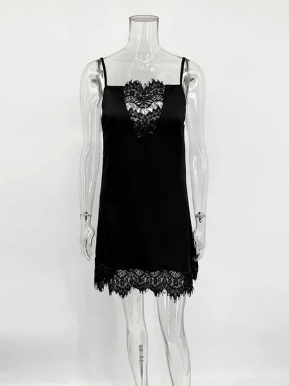Trendix Black Lace Slip Dress Women exy Hollow Out Sleeveless Short Dresses Party Club Ruffle Loose Elegant Backless Mini Dress