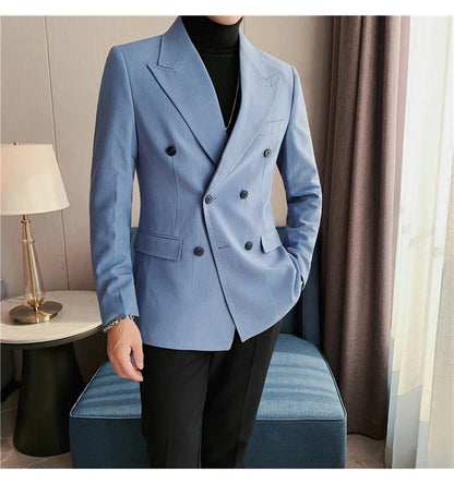 Classic Luxury Striped Men Suit Jacket Fashion Double Breasted Business Office Wedding Tuxedos Male High Quality Slim Fit Blazer