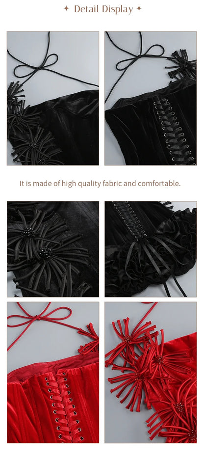 Halter Sleeveless Style Corset Mini Dress with Unique Embellishments for a Special Night Out Evening Gown