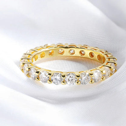 18k Gold Plated 3/3.5mm All Moissanite Diamond Rings for Women Wedding Full Eternity Bands 925 Sterling Silver Jewelry