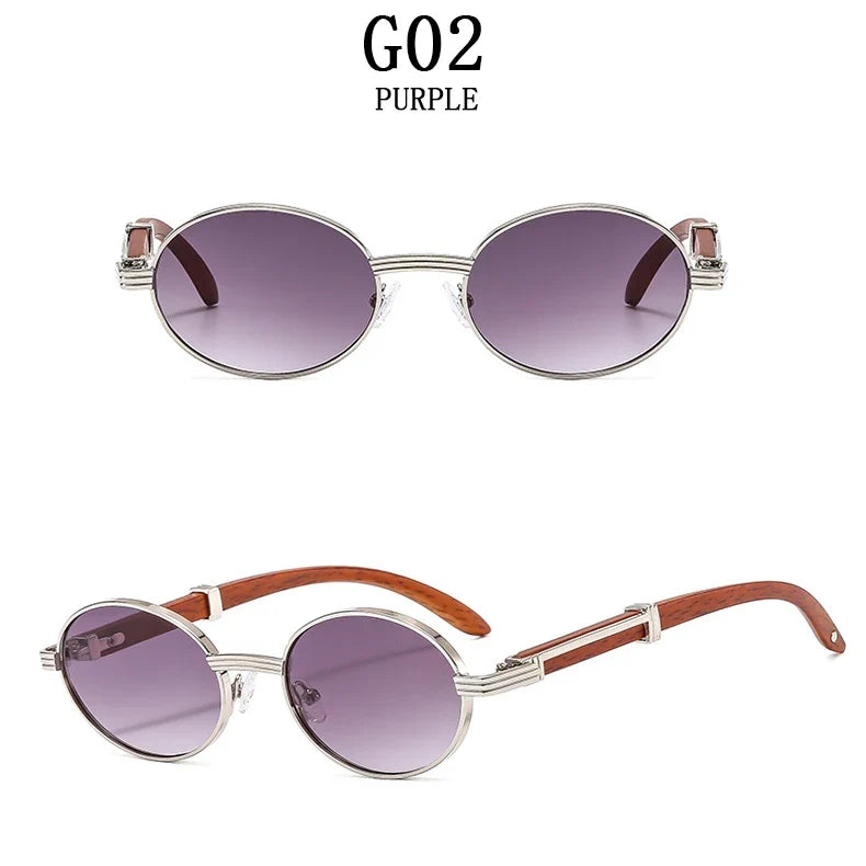Oval Sunglasses Women 2024 Trendy Designer Wooden Sunglasses Men Luxury Fashion Glasses Vintage Lentes De Sol Mujer Zonnebril