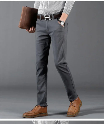New Mens Spring Summer Business Casual Pants Fashion Cotton Soft Stretch Straight Classic Trousers Korean Solid Color Man Pants