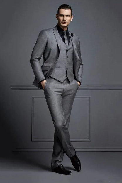 Grey Men Suit Groom Suit Cheap Formal Man Suits For Wedding Best Men Slim Fit Groom Tuxedos For Man(Jacket+Vest+Pants)