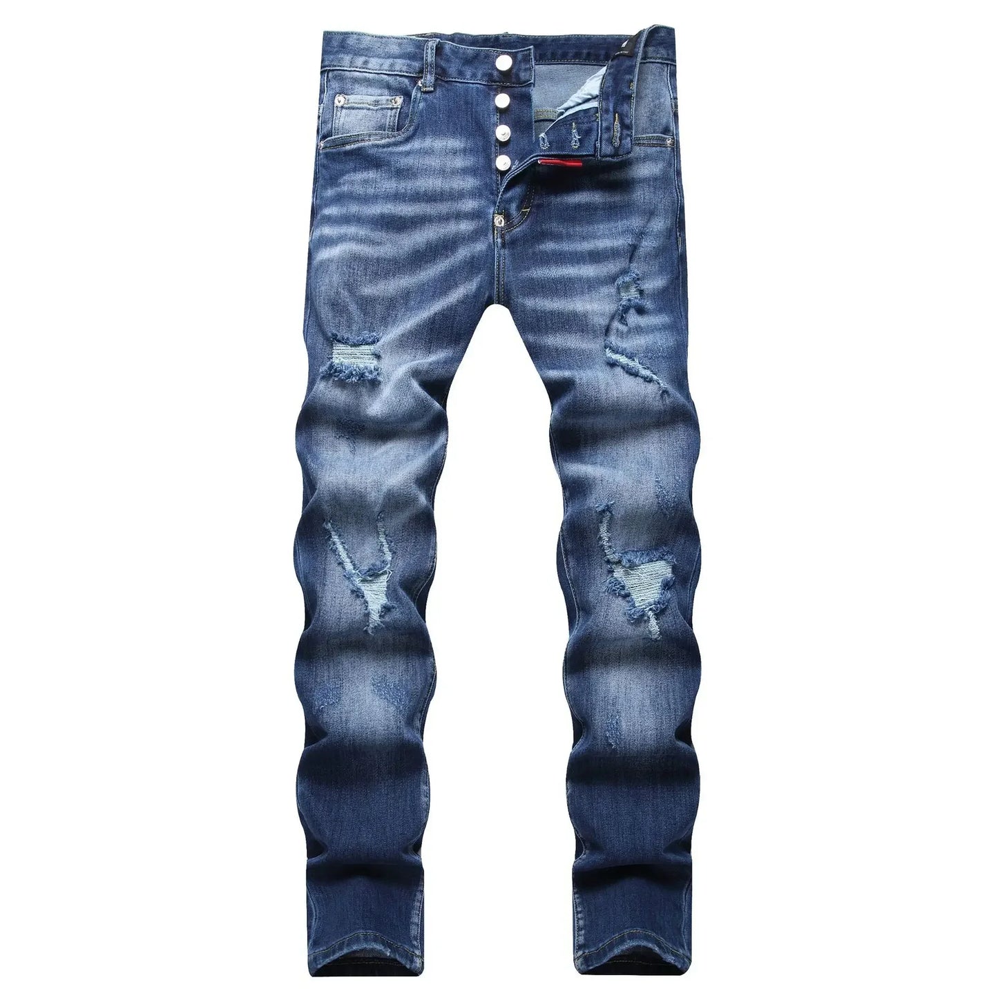 2025 Men's Ripped Jeans Luxury Brand Light Blue Holes Long Trousers Quality Male Fashion Stretch Slim Pants Men Skinny Jeans
