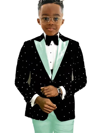 Boys Luxury Beaded Suits 2 Pieces Jacket Pants Wedding Ring Bearer Outfit Formal Handsome Kids Suit Set Host Costumes 2-20T