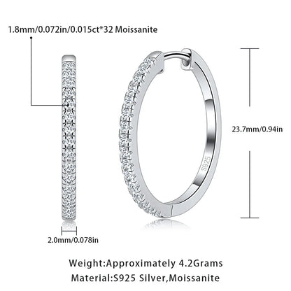 Pretty Beauty 23mm Moissanite Hoop Earrings S925 Sterling Silver for Women Wedding Party White Gold Plated Fine Jewelry Gifts
