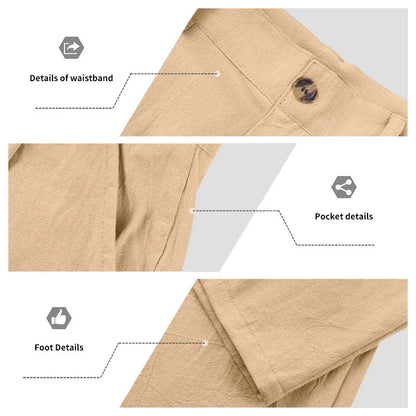 Amazon European and American Men's Linen Solid Color Casual Suit Pants New Fashion Beach Wide-Leg Trousers
