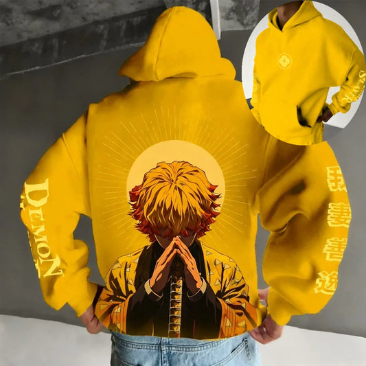 Demon Slayer Men's Hoodie Sweatshirt Zenitsu Agatsuma Anime Spring Autumn Winter Boy Comfort Long-sleeved Parent-child Outfit