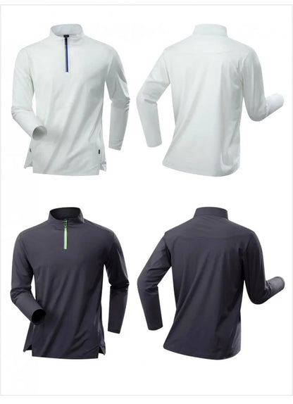 Stand-up Collar Sports Long-sleeved Men Autumn Outdoor Running Gym Fitness Training Clothes Elastic Quick-drying Breathable Top