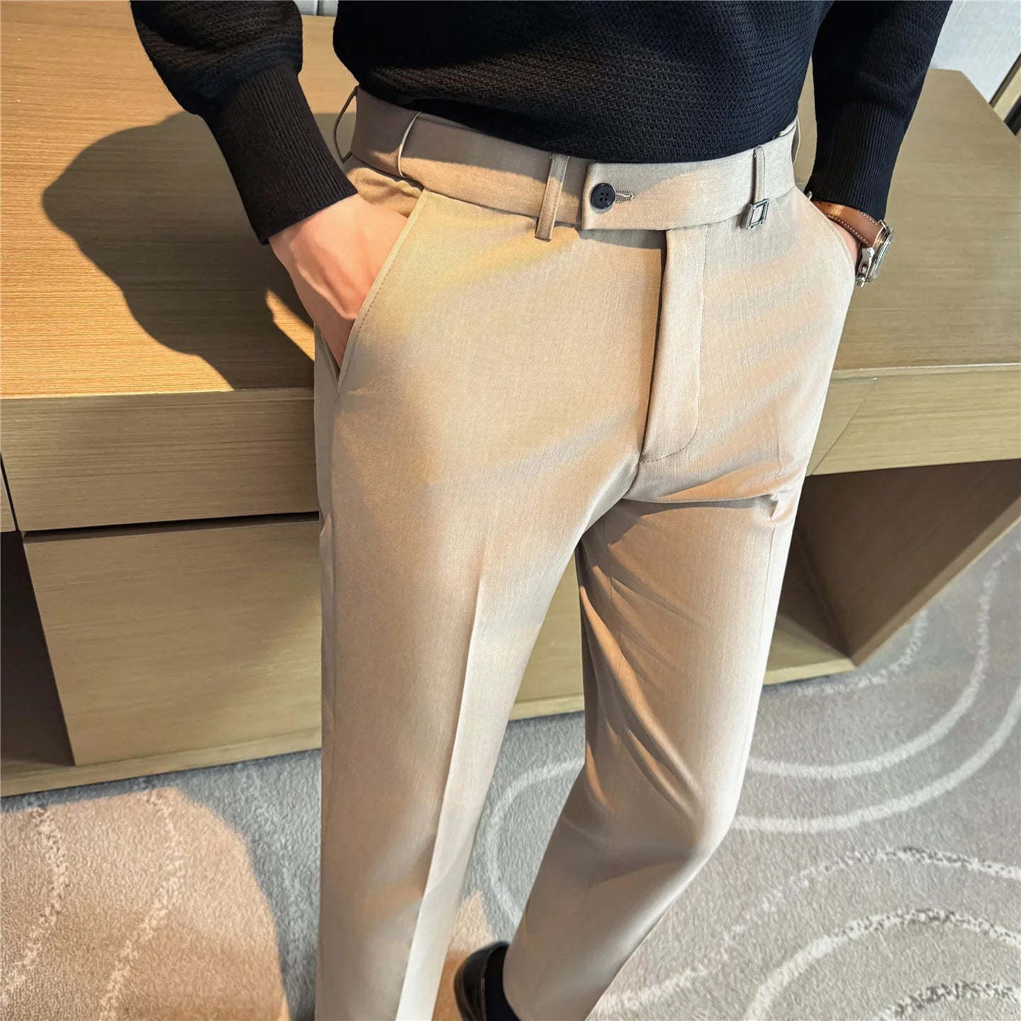 New Lnvisible Elastic Waistband Design Men Business Casual Pants High Quality Solid Slim Office Social Dress Suit Pant Oversized