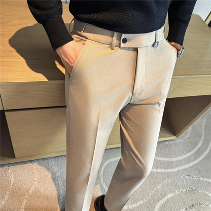 New Lnvisible Elastic Waistband Design Men Business Casual Pants High Quality Solid Slim Office Social Dress Suit Pant Oversized