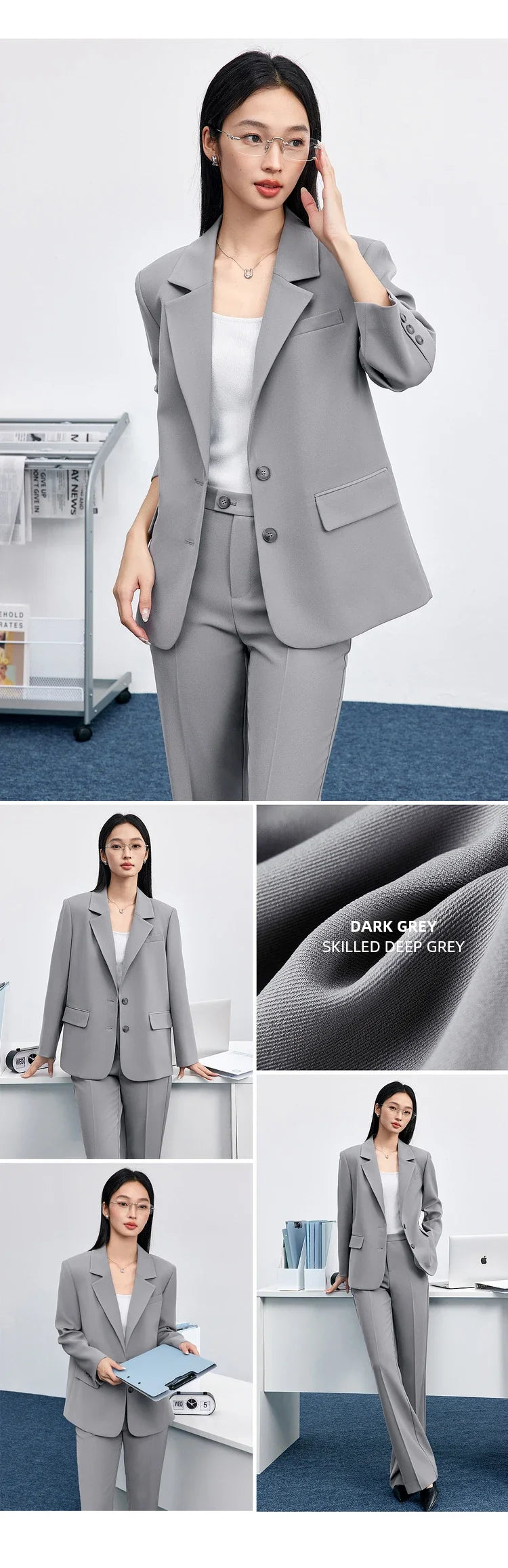 Solid Blazers for Woman 2026 Autumn Notch Lapel Single-breasted Two-button Straight Loose Fit Tailored Coat 153XC8811X