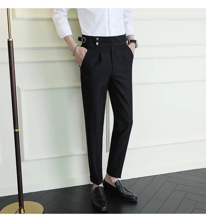 Italian Style Neapolitan High-waisted Suit Pants High Quality Fashion Men's Slim Fit Business Office Social Wedding Trousers