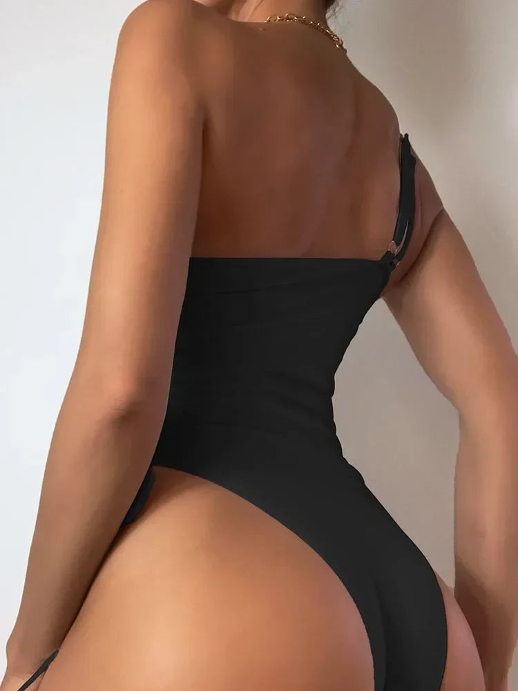 Solid Lace Up Swimsuit Woman Sexy One Piece Swimsuit Swimwear for Women Push Up Women‘s Bathing Suit Beachwear Female Bodysuit