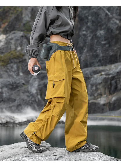 Autumn Hiking Pants Elastic Waist Outdoor Waterproof Camping Trousers Women Large Pocket Breathable Mountaineering Cargo Pants