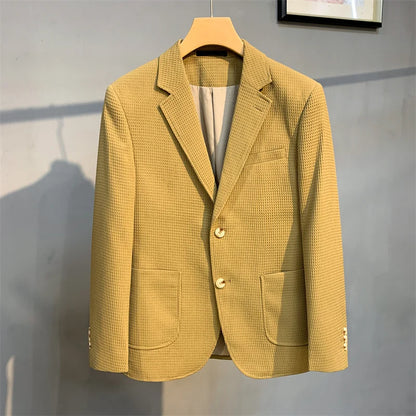 British Style Striped Casual Suit Jackets Mens 2022 Waffle Slim Fit Business Blazers Coat Homme Formal Social Prom Tuxedo 4XL-M