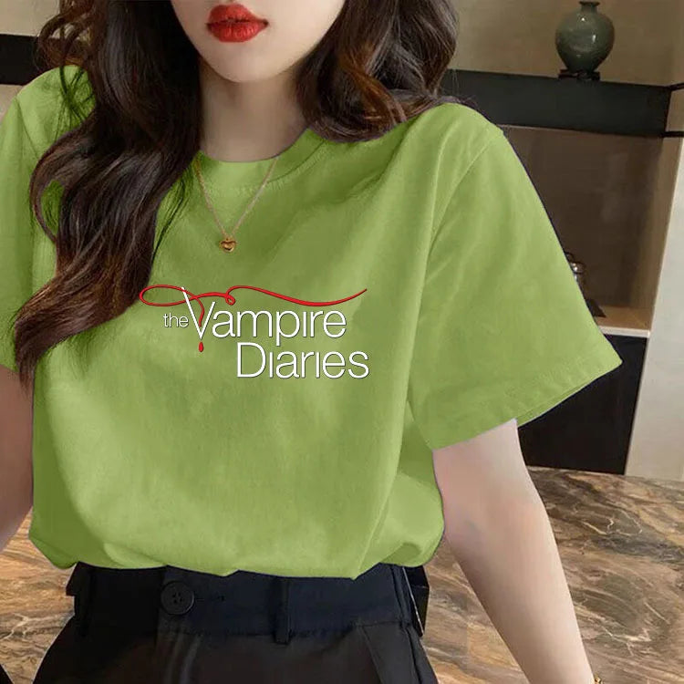 Vampire Diaries Cotton Women Girls Casual Harajuku T-shirt O-neck Short Sleeve Streetwear Ladies Graphic Summer Female T-shirt