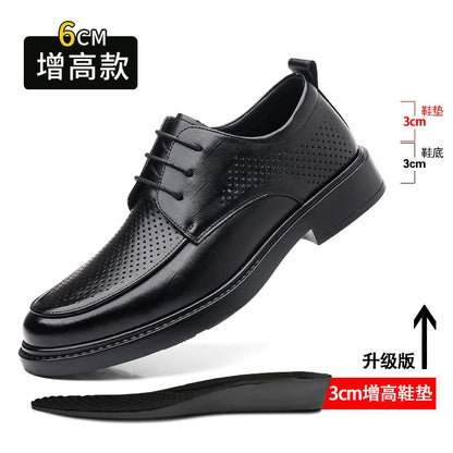 Leather Shoes Men's Four Seasons Business Formal British Casual Commuting Style Black Heightening Wedding Groom's Shoes New