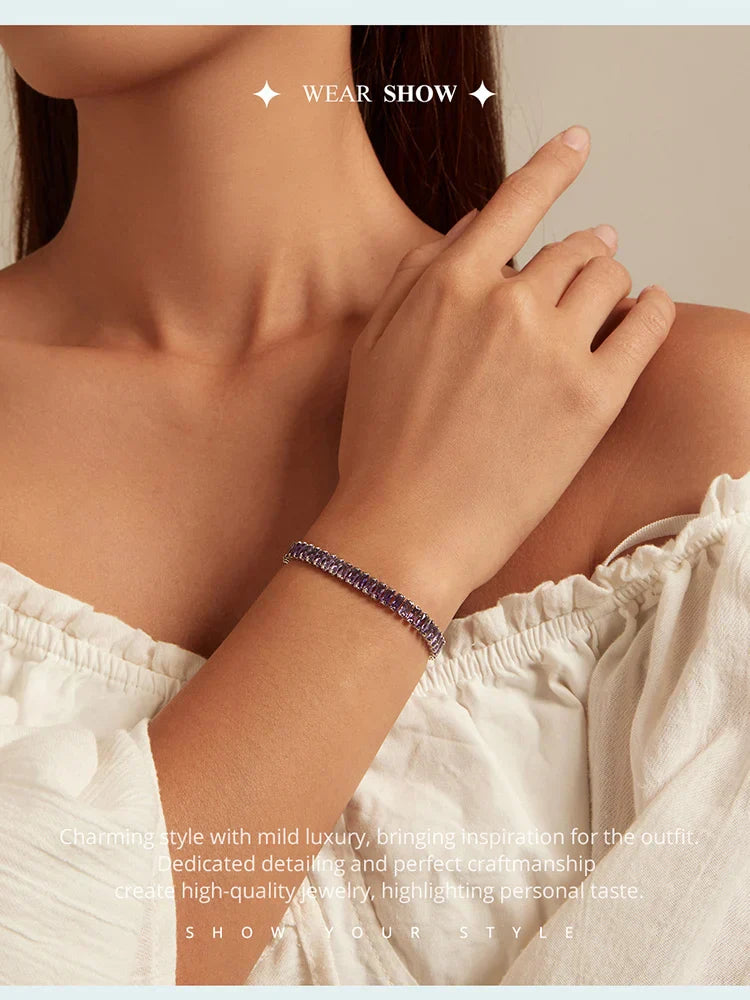 Authentic Shining Square Zircon Bracelet Plated Platinum for Women Gift Exquisite Fashion Jewelry YIB055