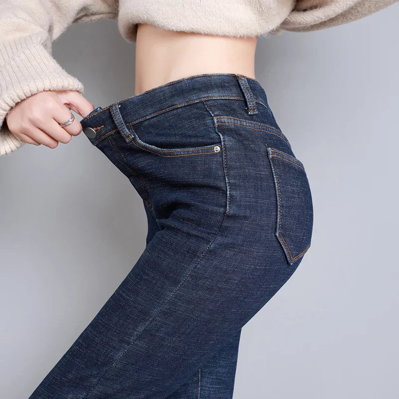 2023 Fashion Women Stretch High Waist Pencil Pants Casual Female Velvet Jeans High Quality Fleece Mom Jeans Thick Plush Pants