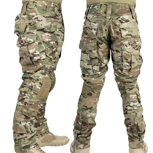 Multicam Tactical Pants +Pads Men Combat Trousers Work Camo Hunting Clothes Multi-pocket Breathable Wear-resisting Cargo Pants