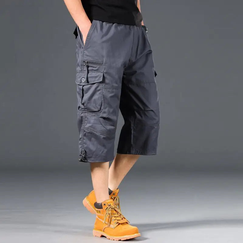Knee Length Cargo Shorts Men's Summer Casual Cotton Multi Pockets Breeches Cropped Short Trousers Camouflage Shorts
